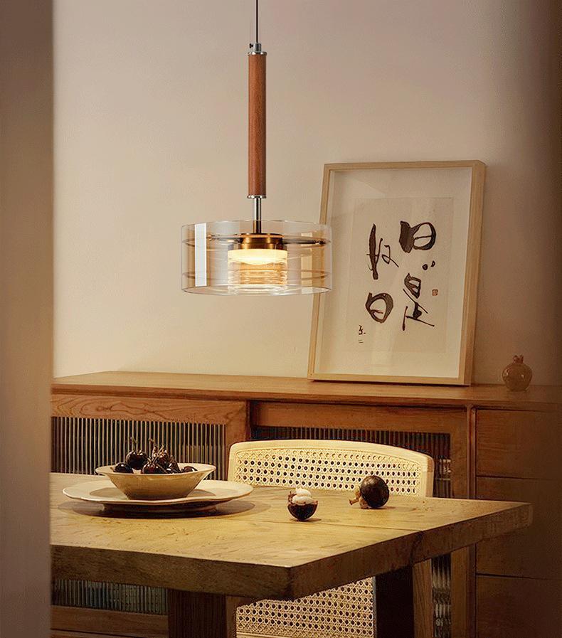Mid-Century Wabi-Sabi Pendant Light - Japanese Solid Wood, Three-Head Design for Dining Room or Bar Counter