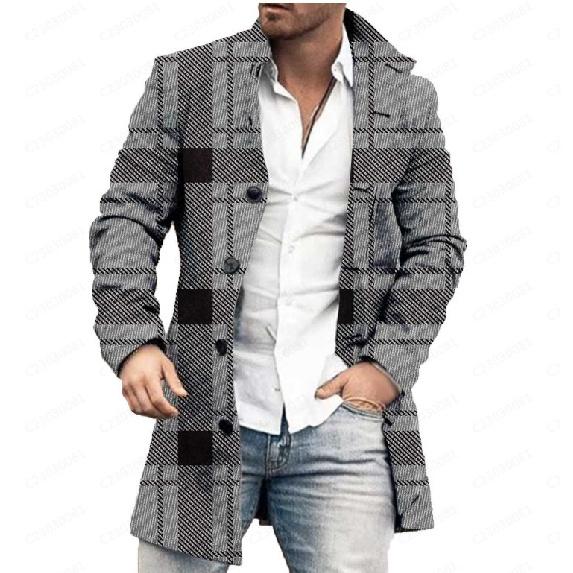 Spring New Men's Pocket Versatile Daily Retro Stand Up Collar Medium Long Woolen Coat Men's Casual Coat Men's Clothing