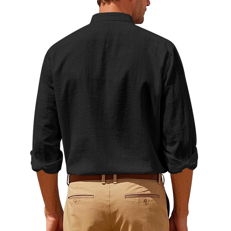 Men's  Fashion Loose Shirts  Linen Open  Breathable Solid Color Slim Fit Men Shirts
