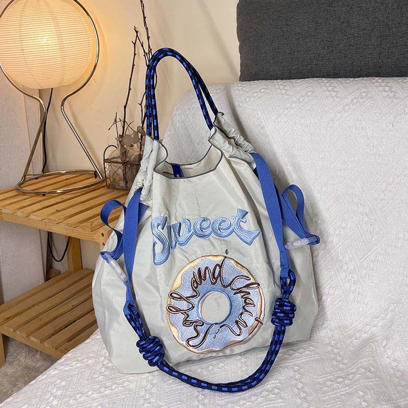 Eco-Friendly Japanese Embroidered Flower Nylon Canvas Shopping Bag