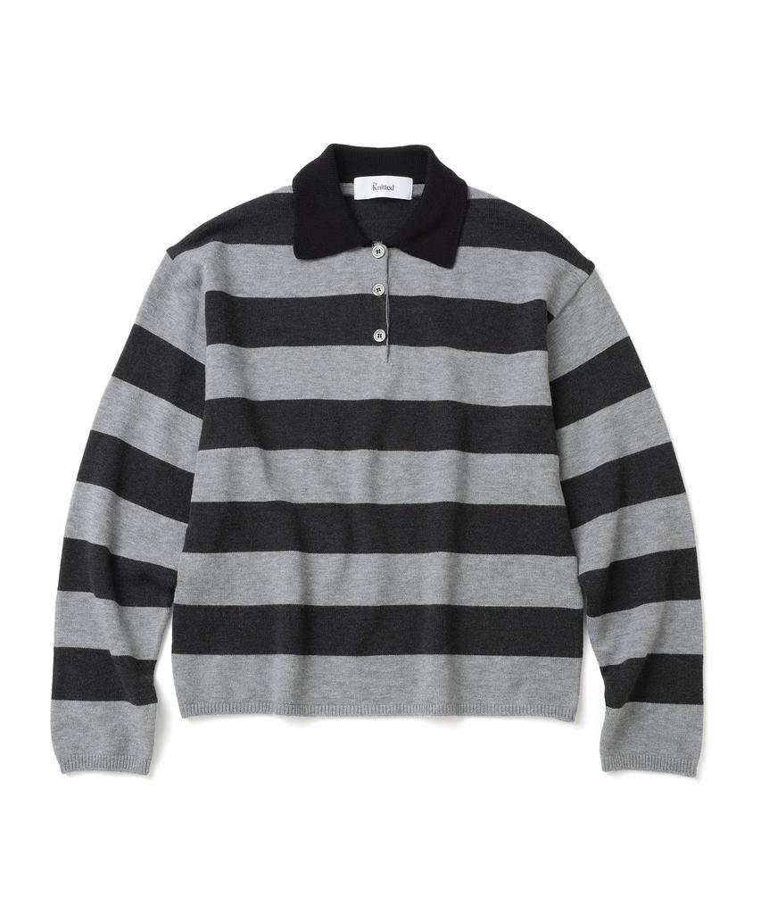 KNITTED (Unisex) Striped Rugby Collar Knit Black