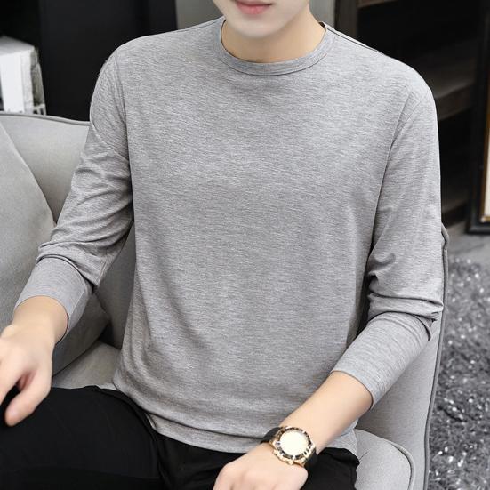 Spring Autumn Men Fitness Top Slim Fit Round Neck Stretchy Long Sleeves Solid Color Pullover Fitness Sport Top Winter Bottoming Clothes