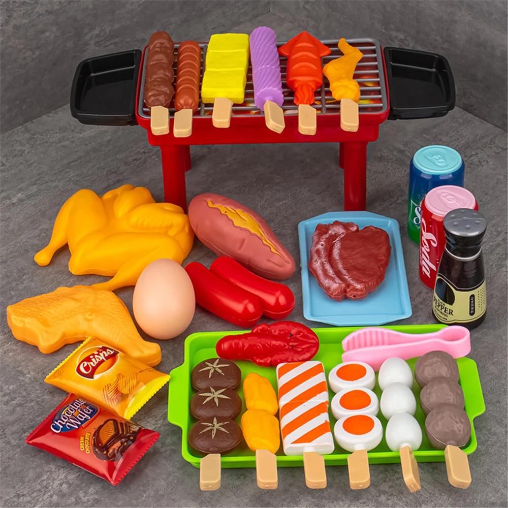 Kids Simulation Barbecue Toy Set BBQ Cooking Pretend Play Kitchen Toys Interactive Grill Play Food Cookware Playset for Children