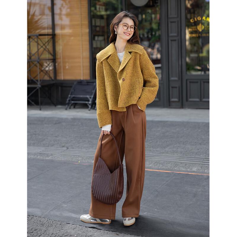 MokaNa Women's Elegant Winter Wool Blend Short Coat