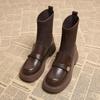 Leather short boots women's new thin boots autumn and winter flat Martin boots elastic boots autumn and winter thin
