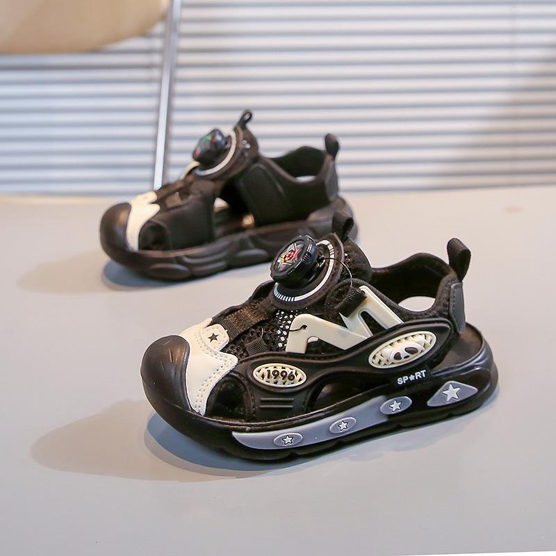 

Сандалии для мальчиков, модная детская летняя обувь, с защитой от ударов, вращающимися кнопками, вырезами, полыми, детские пляжные сандалии 26-37, мягкие 26 чёрный