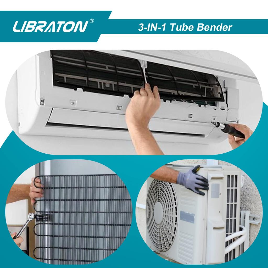 LIBRATON Rohrbieger, Kupferrohrbieger für 1/4", 5/16" und 3/8" Weichmetallrohre, 180-Grad-Biegungen, Klimaanlagen-Sanitärwerkzeug für Kupfer, Messing
