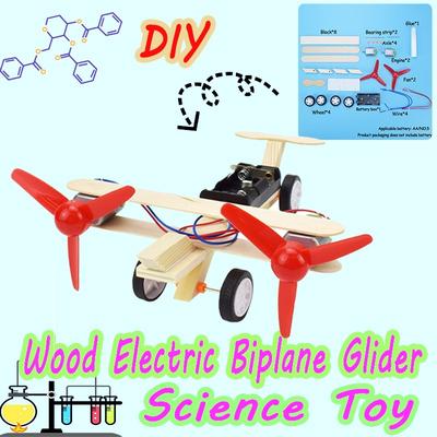 Elektrický kluzák s dvojitou vrtulí DIY modelová stavebnice Hračky pro chlapce Věda Děti Kreativní fyzikální hračka Ručně vyrobený Dřevěný Plastový Model