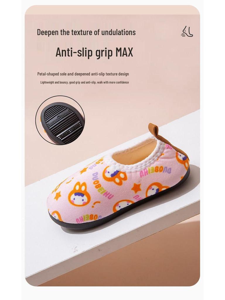 Winter Unisex Baby Indoor Non-Slip Cotton Slippers with Soft Soles and Heel Protection
