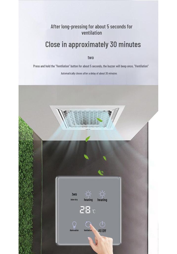 Smart Touch-Screen Bathroom Heater Switch, Flush-Mounted, Wireless Mijia App Compatible