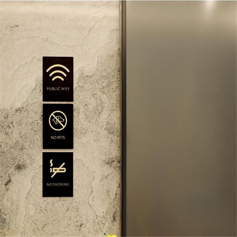 Stainless Steel Slogan No Smoking Sign Public Places Warning Signage Wall Stickers WIFI Plaque Number Custom Address Plates
