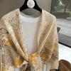 Yellow Flower Printed Large Scarf For Women Summer Sun Protection Air Conditioner Shawl