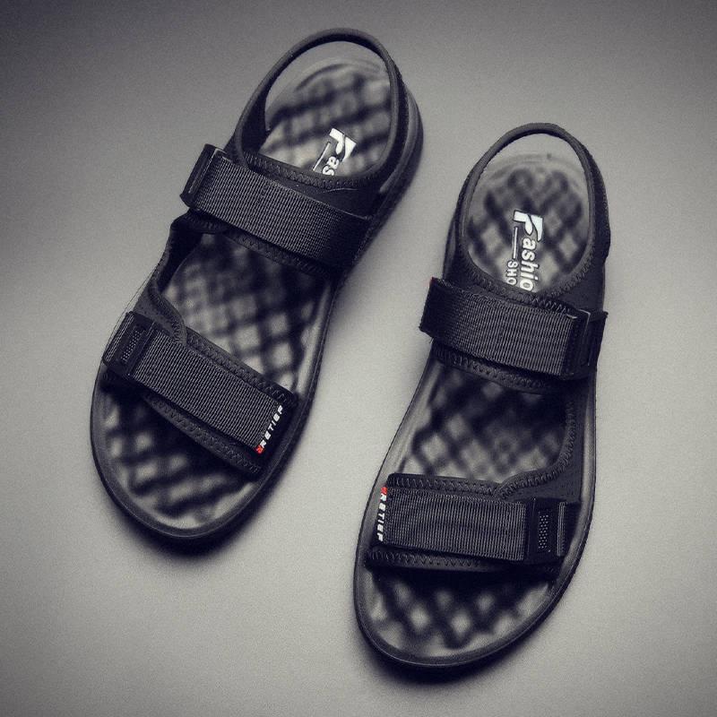 

Модные летние мужские повседневные сандалии из натуральной кожи, классические пляжные мужские тапочки, обувь 38 чёрный