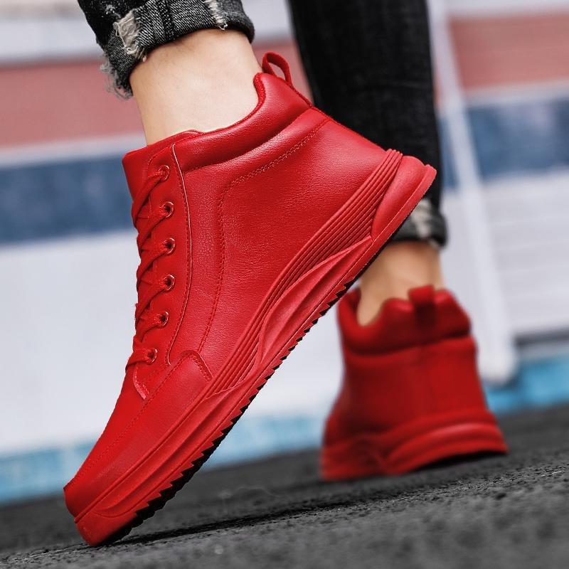 Couples Leather-covered Waterproof Sneakers for Men Women Flat-soled High-top High-top Shoes