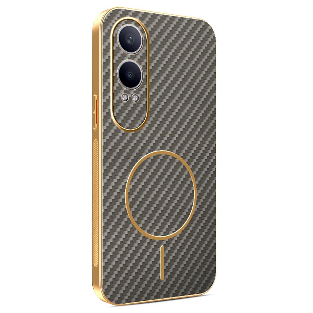 For OnePlus Nord CE4 Lite 5G/Oppo K12x 5G (China) Phone Case Carbon Fiber Textured Electroplated TPU Back Cover