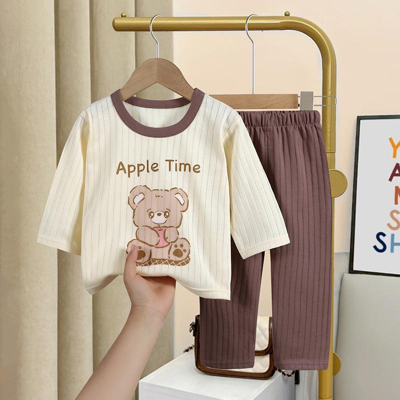 Summer Children's Long Sleeved, Long Pants, Home Clothes Set, All Cotton Underwear, Baby Thin Sleepwear, Sleeping Pants, Air-conditioned Clothing