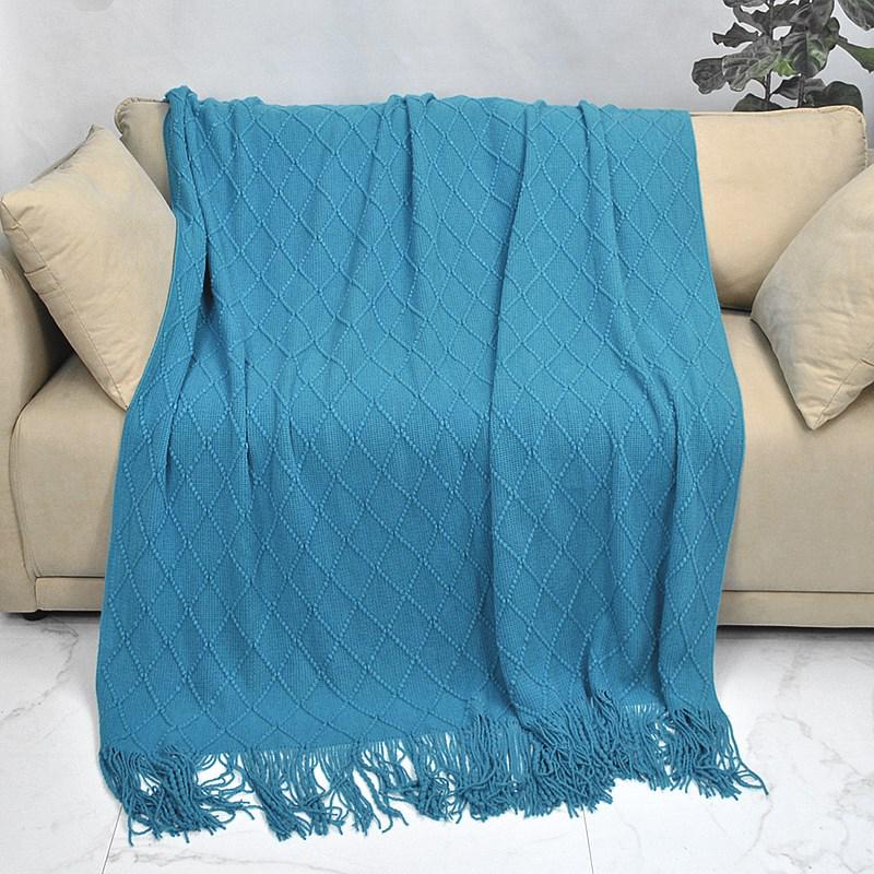 Nordic Retro Yellow Argyle Knit Blanket - Bed Runner, Sofa Throw, End Scarf Cover