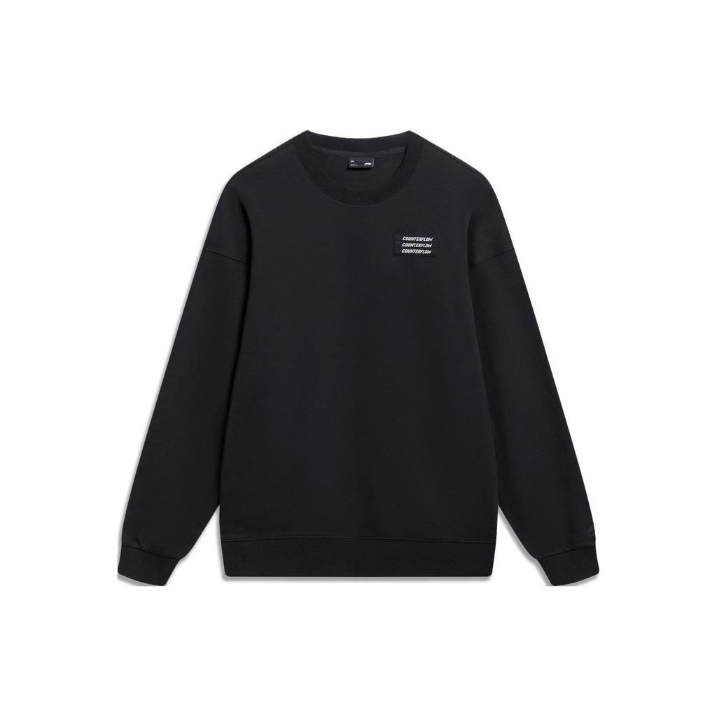 Li-Ning Sports Life Series Logo Print Crew Neck Sweatshirt Unisex Tops Black AWDT533-1