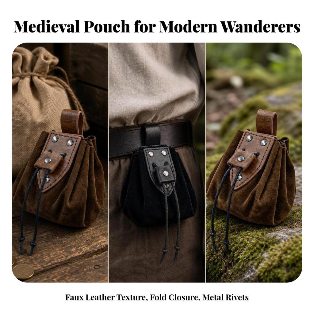 Medieval Waist Bag Antique-Finish Drawstring Pouch with Belt Loop