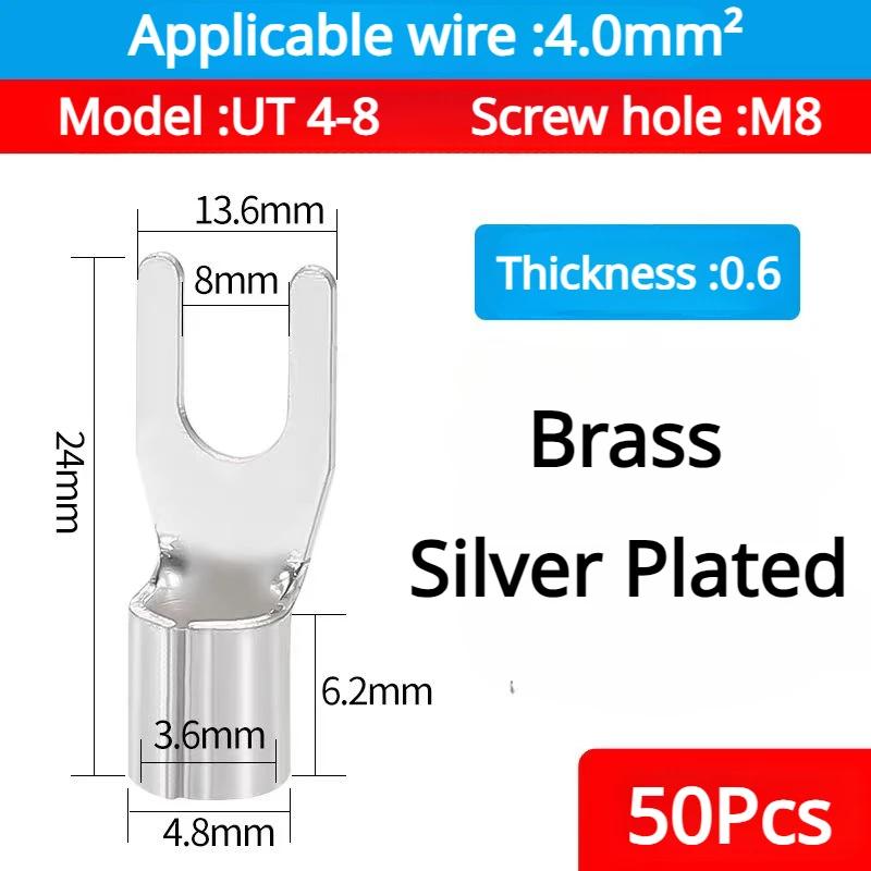 50PCS UT1.5 -10 Non-Insulated Ring Fork U-Type Terminal Tin-Plated Copper Terminals Assortment Kit Cable Wire Connector Crimp