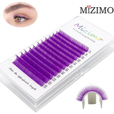 12 rânduri de gene false grefate cu o singură culoare, instrumente de machiaj pentru ochi violet, extensie naturală, gene de machiaj dramatic.