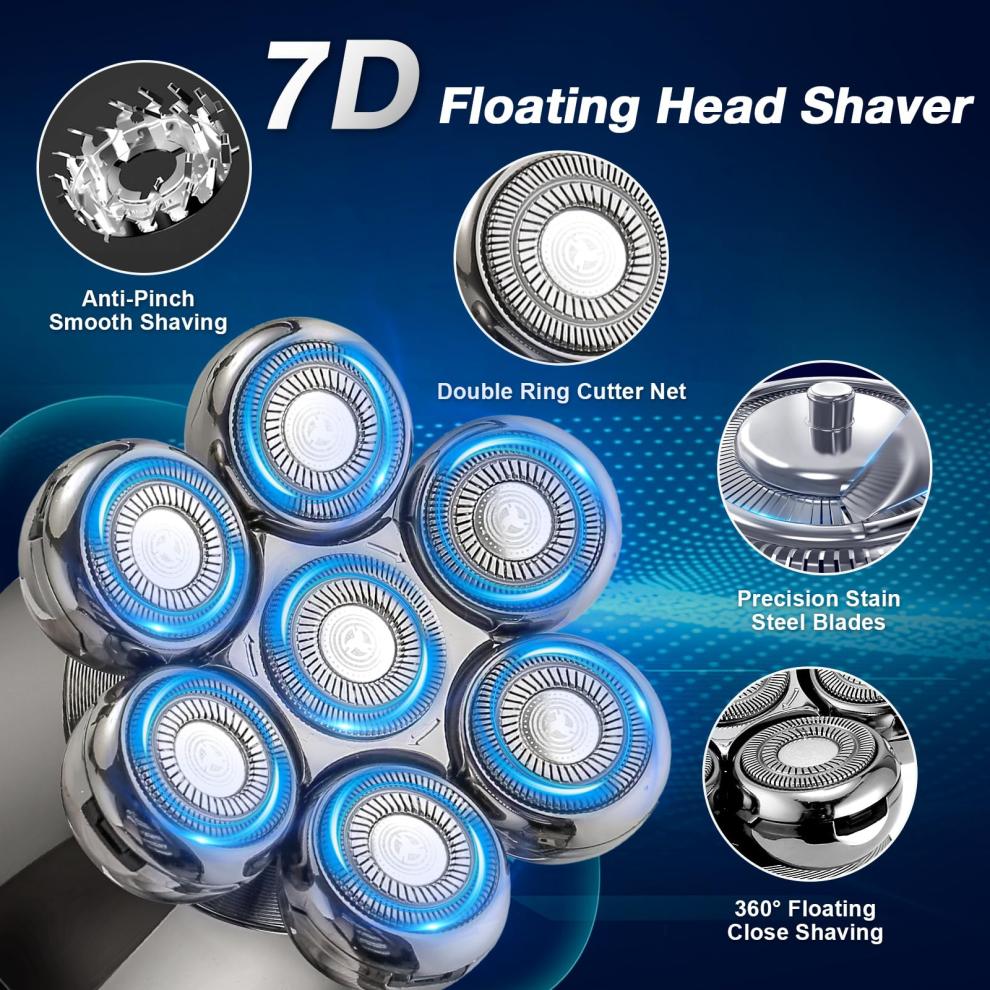 Head Shavers For Bald Men-5-in-1 Electric Head Shaver For Bald Men, Rotary Design Head Shavers, Electric Men's Grooming