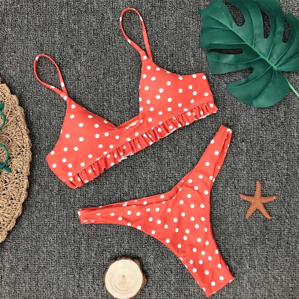 Sexy Polka Dot Flounce Bikin Set Swimsuit Women Swimwear Two Piece Bathing Suit Triangle Bikini