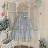 Sweet Lolita Lace Spaghetti Strap Dress Women Elegant Ruffle Trim Princess Long Dress Vintage Floral Tiered Ball Gown Outfit