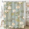 Delicate Floral Print Shower Curtain Elegant Green Gold Water Lily Design For Bathroom Decor Waterproof Fabric With Hook Rings S