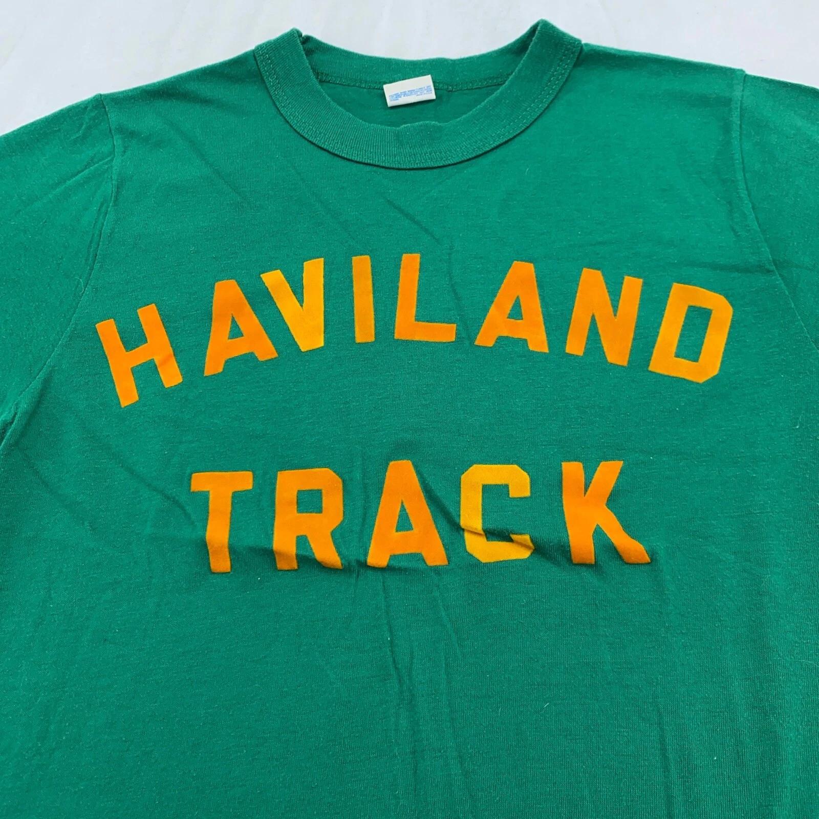 Vtg 70s HAVILAND TRACK FLOCKED HARRISON NY T-Shirt 2XS sports track and field S