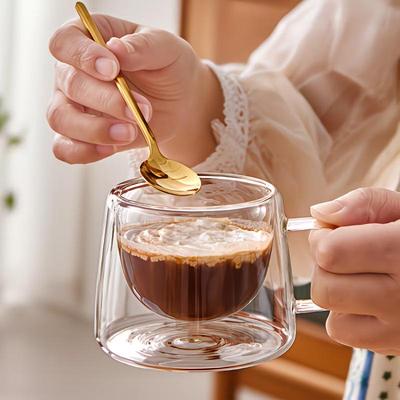 Double-Walled Borosilicate Glass Coffee Cup with Handle, Heat-Resistant and Transparent