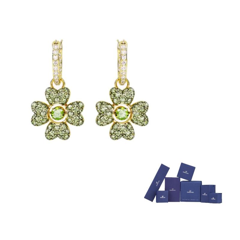 Swarovski Gold Plated Earrings Womens Green зелёный