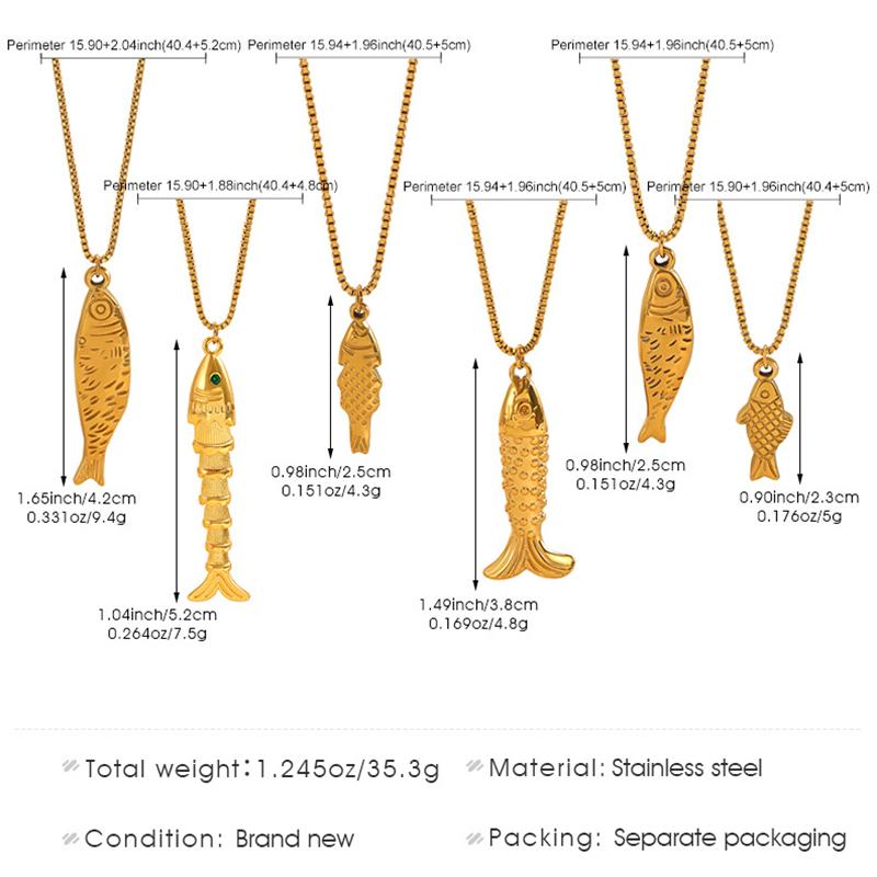 Stainless Steel Metal Fish Necklace for Men Women Gold Plated Fish Pendant Necklace Creative Ocean Beach Chain Choker Jewelry