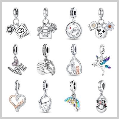 100% 925 prata esterlina encantos para jewerl fazendo ajuste pulseira câmera de viagem amor envelope pingente 2023 novo