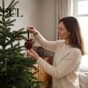 Retro Christmas Baubles with Bows 15Pcs Flocking Ball Hanging Ornaments Bow Decor, Flocked Tree Velvet Balls Bubbles for Holiday Home Decoration,