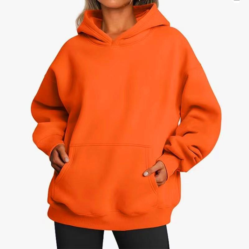 Womens Loose Fit Solid Color Hoodie Long Sleeve Casual Sweatshirt Daily Wear