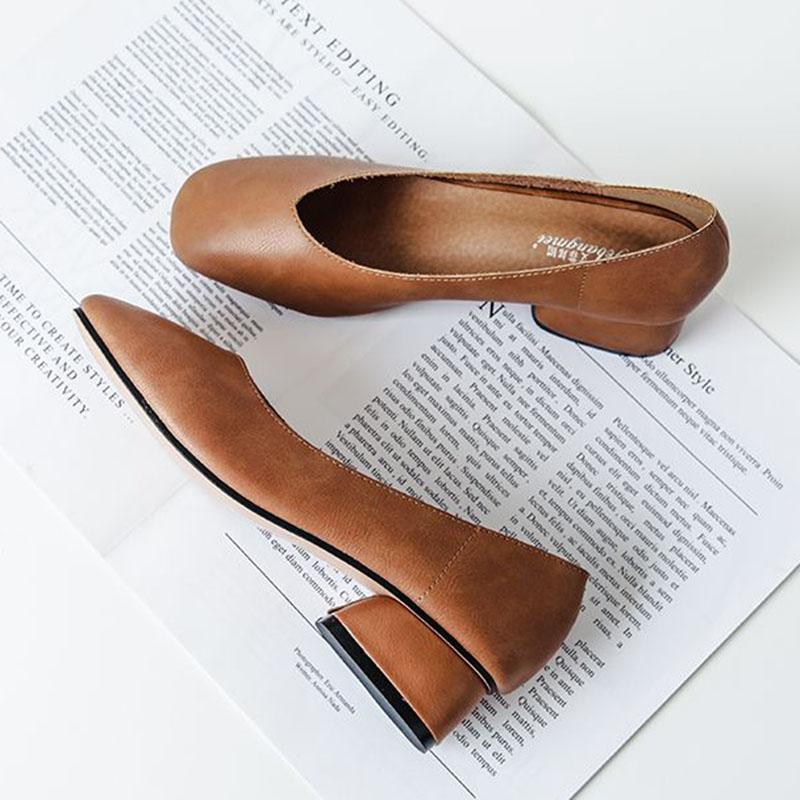Měkká kůže Jednoduché boty Dámské Silné podpatky Jaro a Podzim Čtvercová špička Nízké podpatky Jednobarevné Měkké podrážky Nazouvací Vysoké podpatky Neunavují nohy