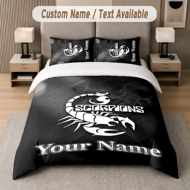 Custom Bedding Set Scorpions Pattern, Print Name Text 1 Duvet Cover plus 2 Pillowcases Home Textile