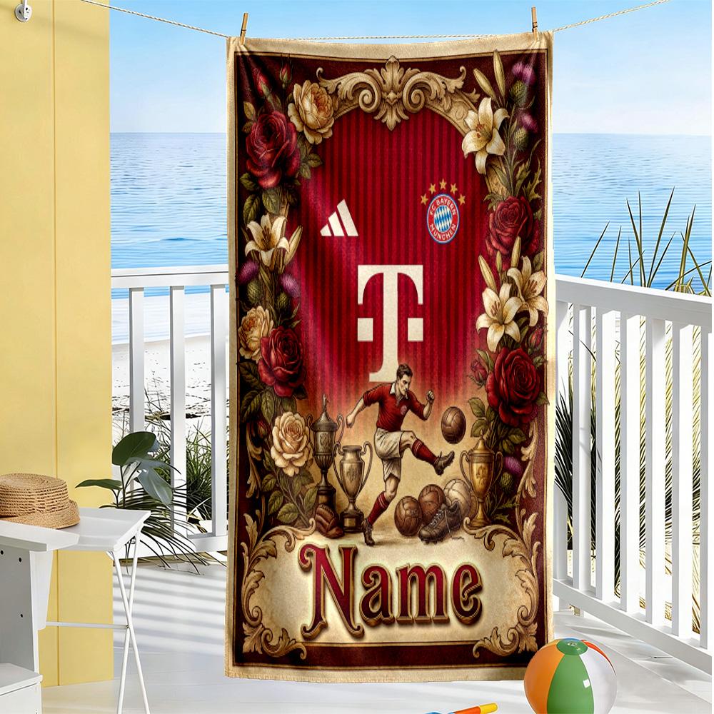 Bayern Munich Celebration Personalized Text Beach Towel High Absorbency & Quick-Dry