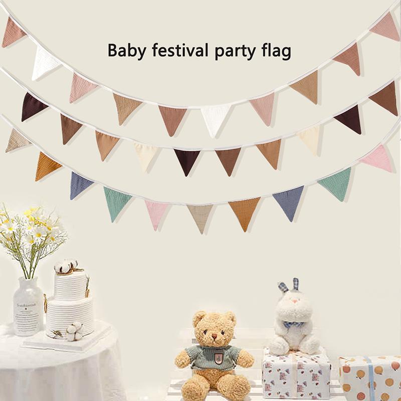 Cotton Birthday Flag Children's Room, Party Decoration Cartoon Colored Triangle Flag Flag Pulling Scene Decoration