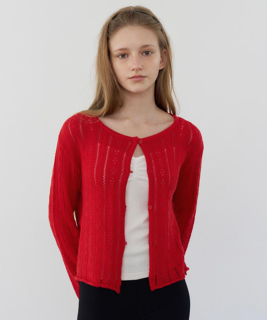 LETTERA Cotton Crochet Knit Cardigan