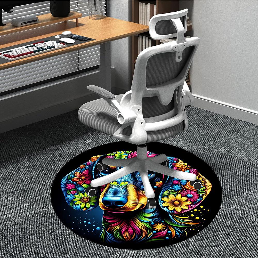 

1pc Floral Dog Artwork Chair Carpet for Office, Soft, Non-Slip Polyester Mat, Office, Living Room, Bedroom, Durable Polyester yy251207119 80cm by 80cm
