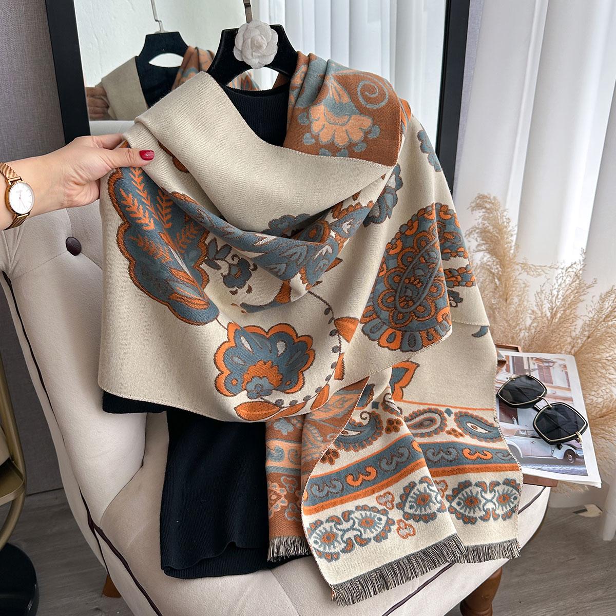 

Luxury Two-Sided Paisley Scarf Cashmere Soft Warm Fringe Pashmina Shawl Women Winter Coldproof Windproof Blanket