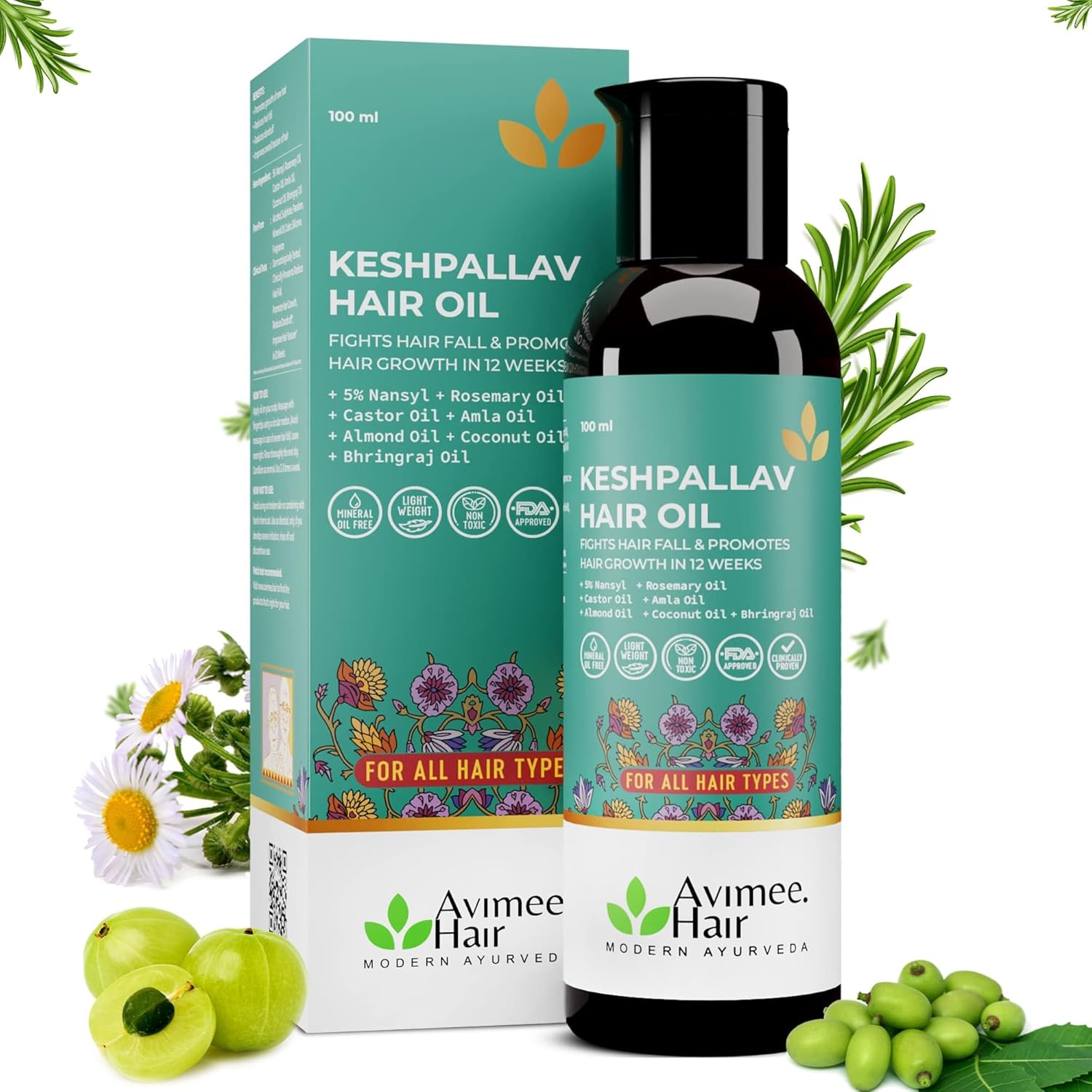 

Avimee Herbal Keshpallav Масло для волос для мужчин и женщин, 100 мл X 2 шт.