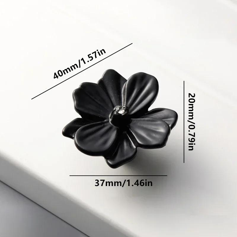 2pc Colorful Flowers Kitchen Cabinet Door Handle, Bedroom Wardrobe Knob, Children's Room Furniture Decoration Handle,Black Pink