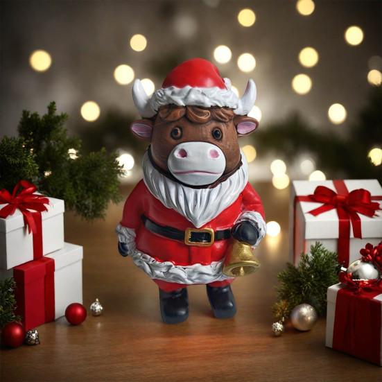 Christmas Highland Cattle Statue Thanksgiving Day Pumpkin Highland Cow Figurine Sculpture Home Office Desktop Decoration Ornament