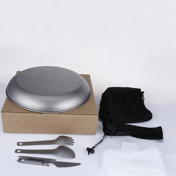 Metal Camping Plate with 3 PCS Suit Integrated Tableware Titanium Plate BBQ Plates Camping Plates