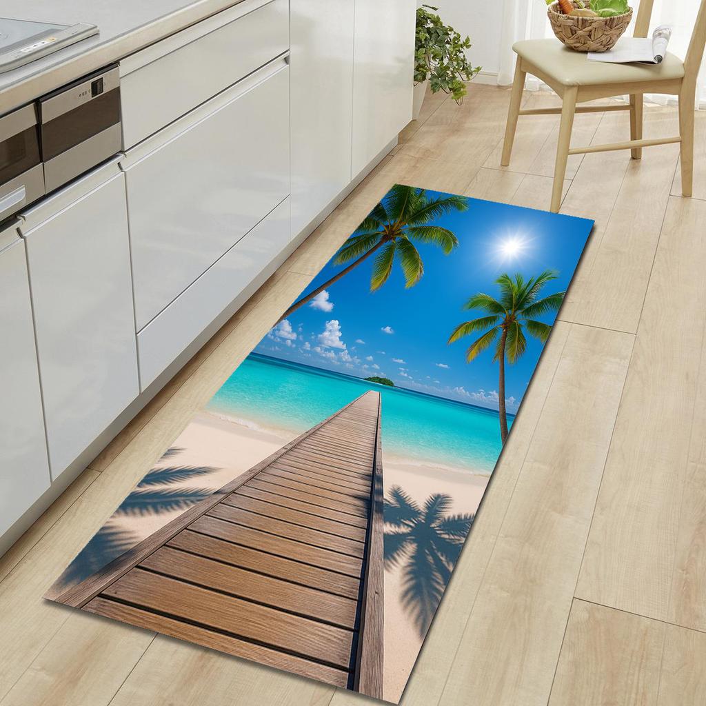 1Pcs Beautiful Scenery Pattern Floor Mat Modern Kitchen Polyester Rug Non-Slip Colorful Indoor Carpet, For Home Bathroom Bedroom Living Room Decor