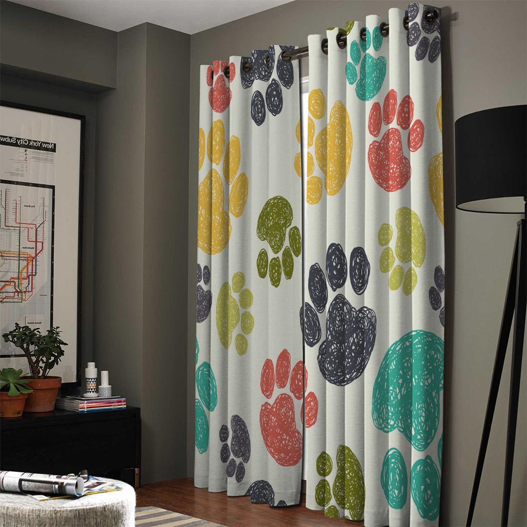 Colour Dog Paw Print Window Curtains Curtains for Living Room Decorative Items Living Room
