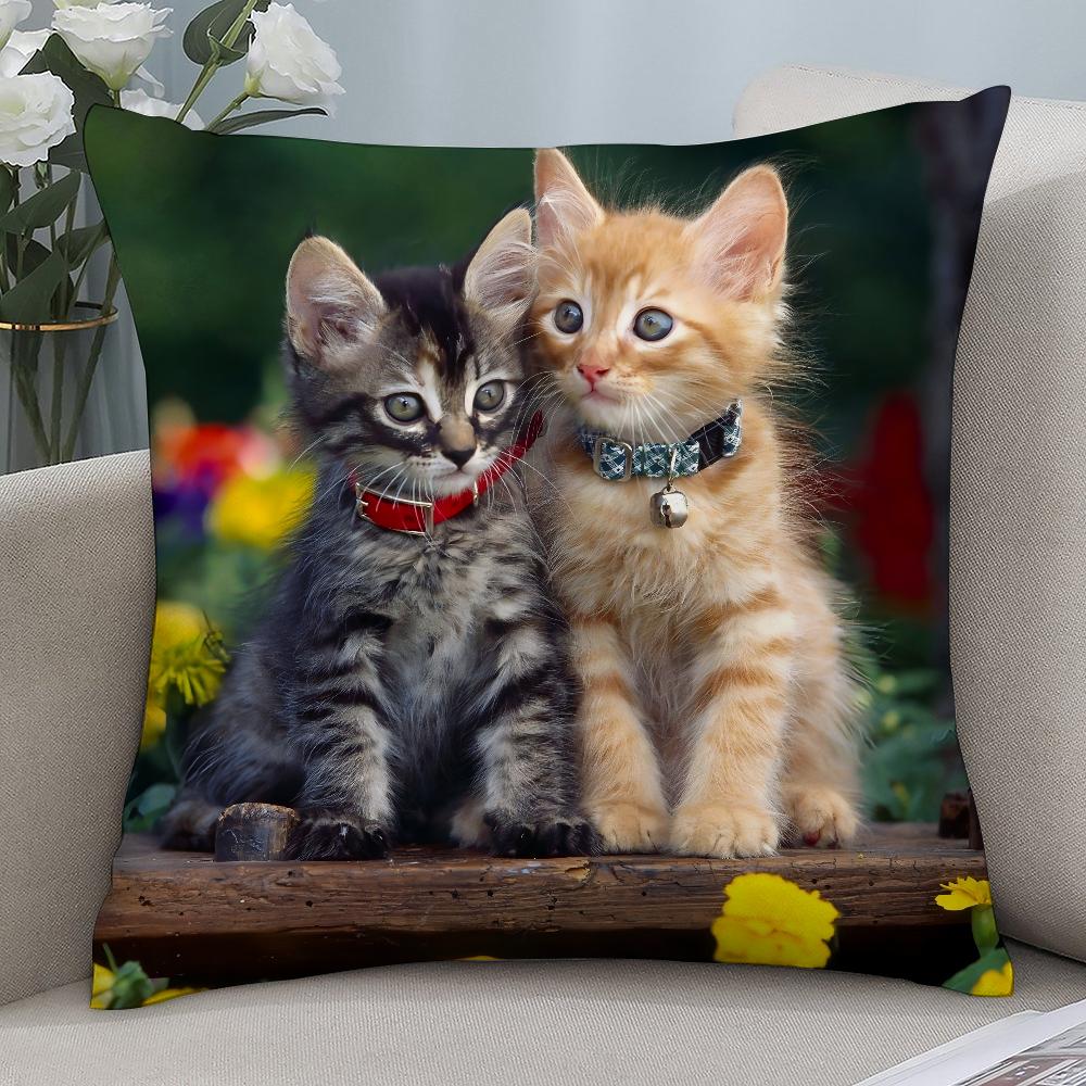Adorable Cat Cute Pillow Case Short Plush Pillow Covers Sofa Decorative Gift Home Double-Sided Printing Cushion Cover